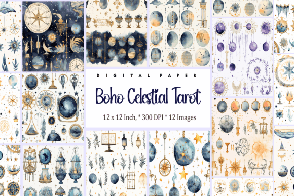 Download Watercolor Boho Celestial Tarot Paper - Boho celestial Collection