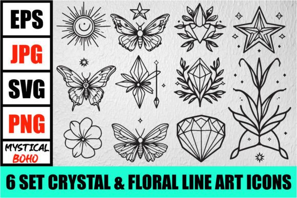 Download Mystic Boho Celestial Line Art Pack - Boho celestial Collection