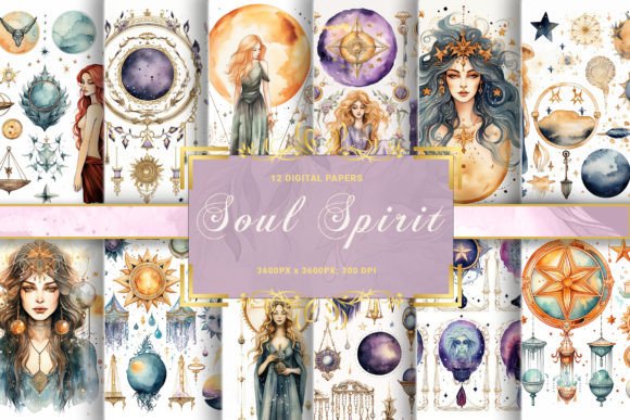 Download Watercolor Boho Celestial Crystal Witchy - Boho celestial Collection