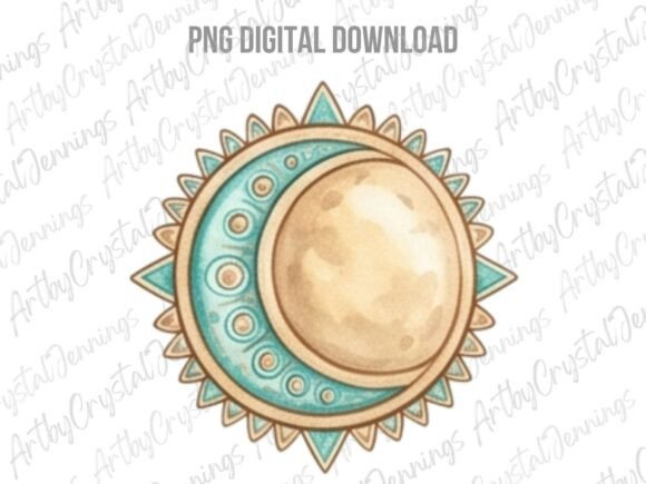 Download Watercolor Boho Celestial Sun Moon PNG - Boho celestial Collection