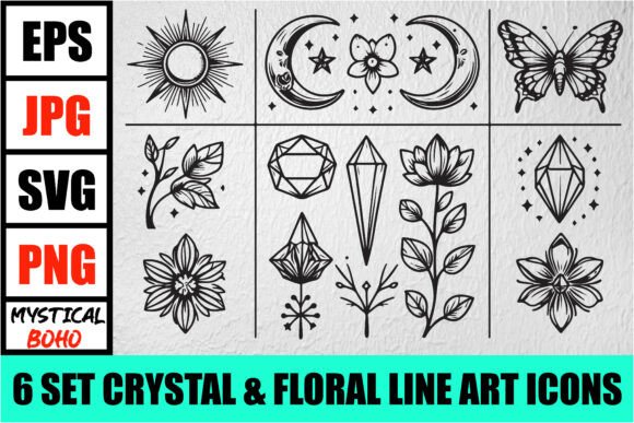 Download Mystic Boho Celestial Line Art Pack - Boho celestial Collection