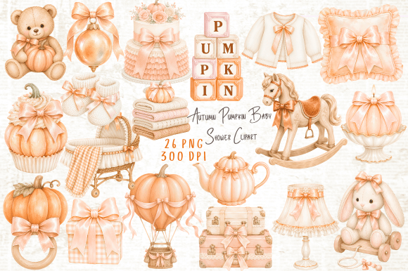 Download Autumn Pumpkin Baby Shower Clipart PNG - Baby shower clipart Collection