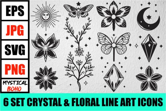 Download Mystic Boho Celestial Line Art Pack - Boho celestial Collection