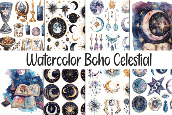 Download Watercolor Boho Celestial Paper - Boho celestial Collection