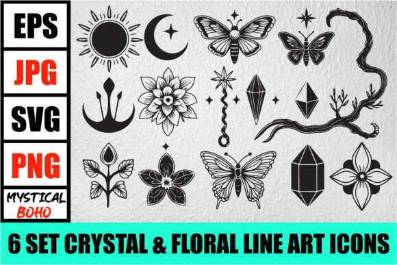 Download Mystic Boho Celestial Line Art Pack - Boho celestial Collection