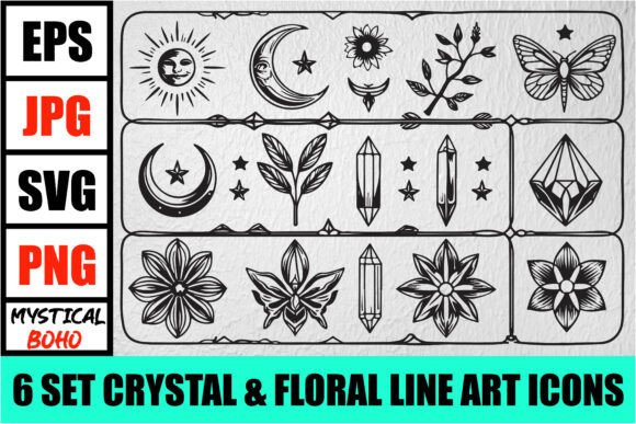 Download Mystic Boho Celestial Line Art Pack - Boho celestial Collection